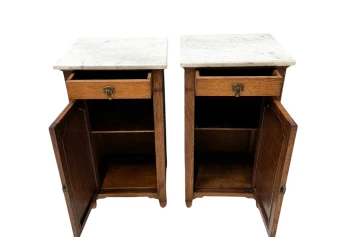 Two Arts & Crafts Art Nouveau Oak Nightstands or Bedside Tables, 1900s